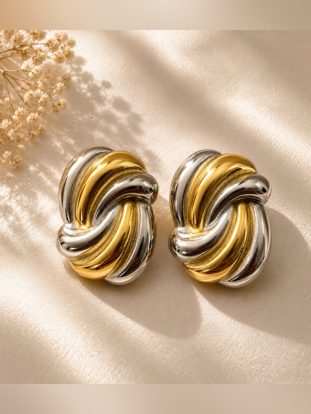 Gold Plated Silver Tone Knot Earrings Metal Lobe Style Fashion Stainless Steel